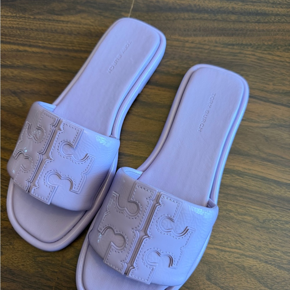 Tory Burch Lavender Leather Logo Slides – Size 5.5 - Picture 2 of 5